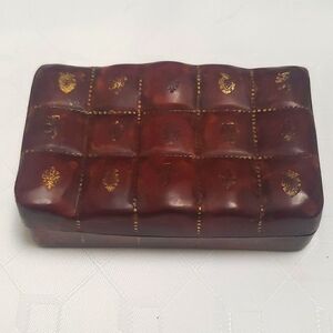Italian Genuine Calf Leather red box "quilted" gold embossed